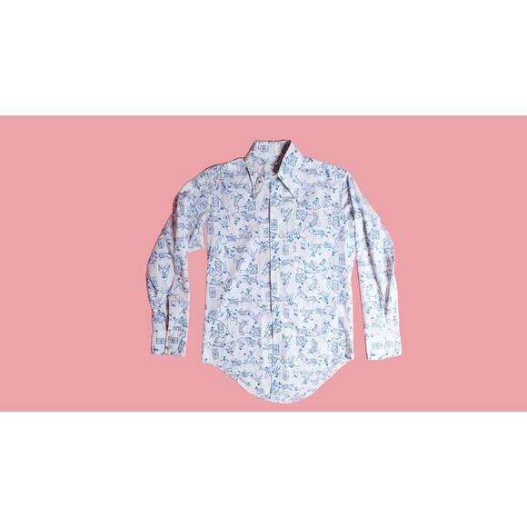 1960s JONATHAN HILL Design. BULL. Matador Print. Button Up Collared Shirt. XS-S - Picture 2 of 9